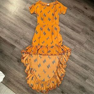 BAUM UND PFERDGARTEN Asymmetric Ruffled Printed Crepe Dress In Desert Cat